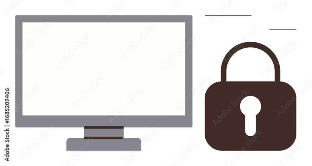 Poster monitor paired with padlock symbolizing cybersecurity, privacy, and secure online access. ideal for 