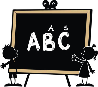 Vector illustration of 2 kids with blackboard ABC