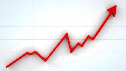 Red arrow pointing up on graph background representing business growth and financial success concept