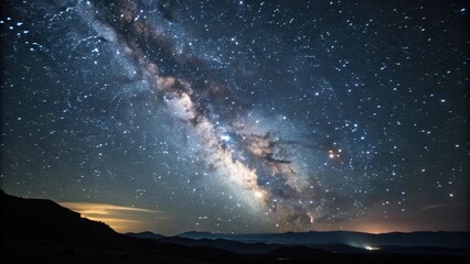 Fototapeta premium Milky Way Over Dark Mountain Landscape at Night