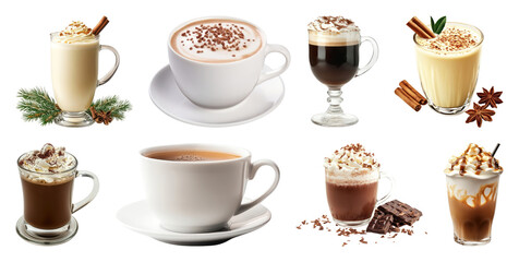 Fototapeta premium PNG Assorted delicious coffee beverages, element set on transparent background