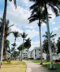Winding Path Through a Tropical Resort Garden