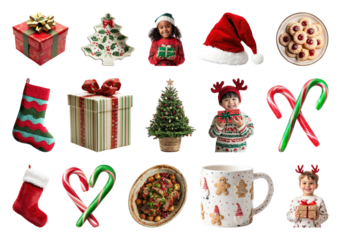 PNG Festive holiday celebration elements, element set on transparent background