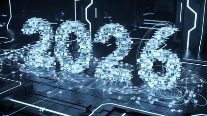 Futuristic 2026: Digital Network Year Countdown Animation Loop