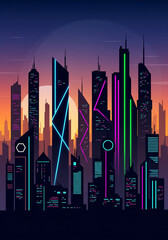 Futuristic City Skyline at Sunset