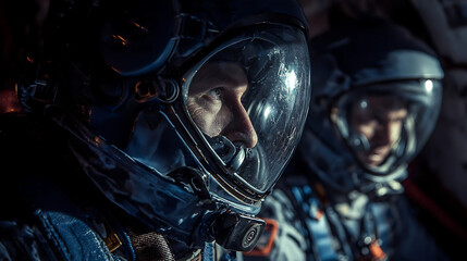 Fototapeta premium A seasoned astronaut reassuring crew during an unexpected mid-journey launch (2)