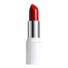 Obraz premium Elegant red lipstick tube with silver accent isolated on transparent background for beauty and fashion