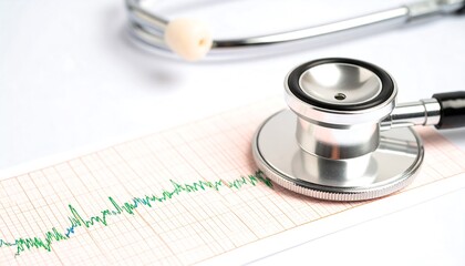 Medical stethoscope on EKG graph