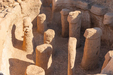 Steles and carved statues in Karahan Tepe archaeological site © senerdagasan