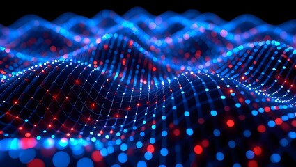 Abstract data visualization network background with blue and red lights for technology use