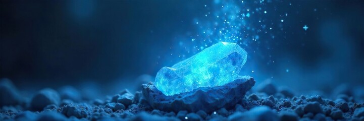 Obraz premium Serene blue healing energy flows from a glowing crystal, emanating calm and tranquility Perfect for meditation, spirituality, and wellness concepts , chakra, harmony
