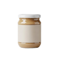 Photo of a glass jar filled with peanut butter, isolated on a transparent background