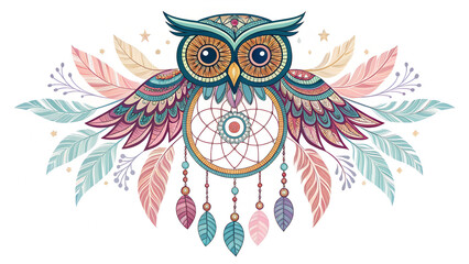 Ornate Owl Dreamcatcher Design Bohemian Spirituality and Nature