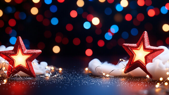 Luminous Red Stars with Soft White Accents and Twinkling Lights Against a Dark Background