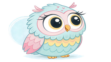Naklejka premium Adorable Pastel-Colored Baby Owl Illustration