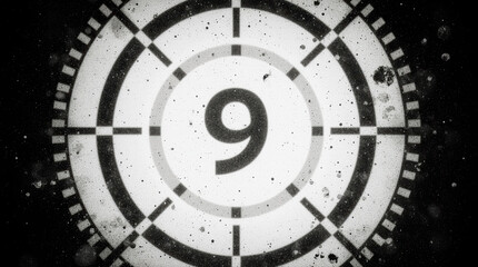 Grungy, retro film countdown at the number nine.