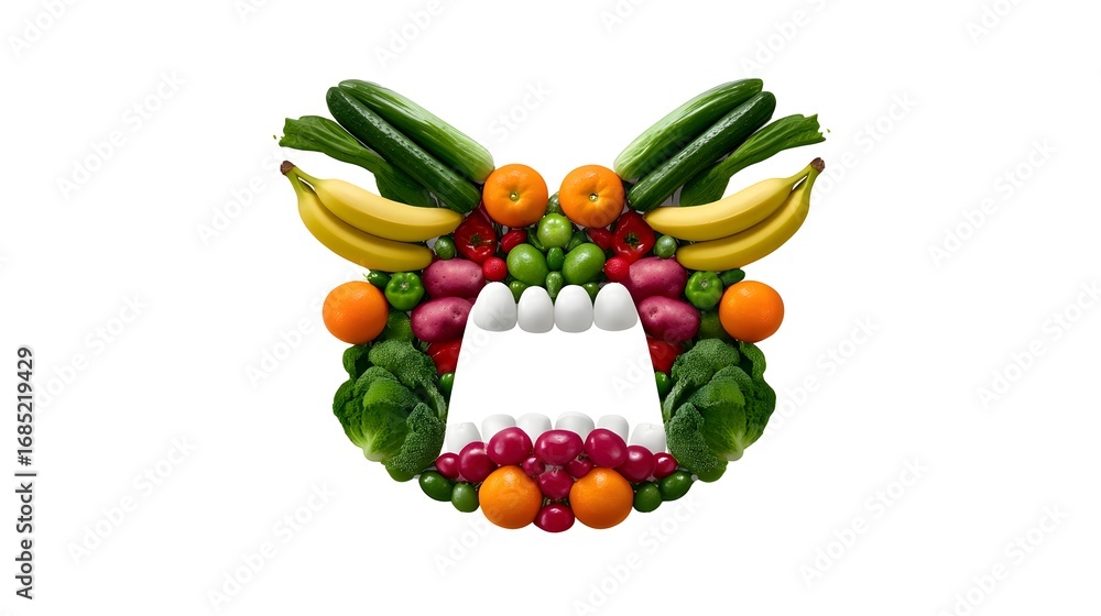 Poster colorful display of a diverse selection of nutrient-rich vegetables and fruits, creating a visually 