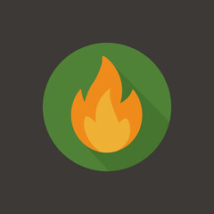 Flat Fire Flame Icon – Burning Flame Symbol for Fire Safety, Emergency Awareness, Risk Prevention, Hazard Illustration, and Firefighting Education Materials