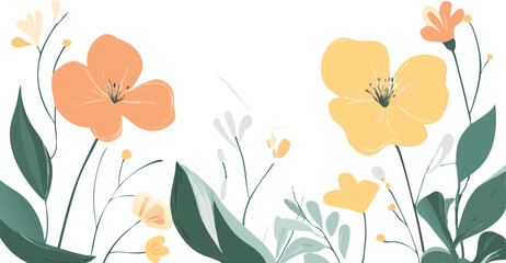 Delicate watercolor floral illustration with soft orange and yellow blossoms and green leaves