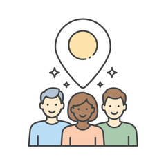Diverse Team and Geolocation Icon for Target Audience Marketing