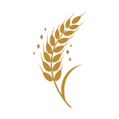 Golden wheat stalk illustration with sparkling accents and a curved blade