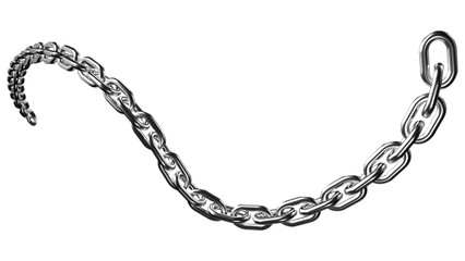 Silver metal chain with a hook at the end on a gray and white background