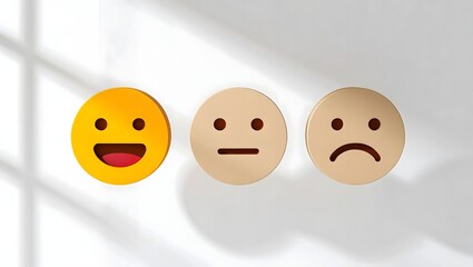 Customer feedback survey rating scale with happy neutral and sad face emojis for satisfaction