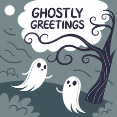 Spooky ghostly greetings halloween design with festive elements