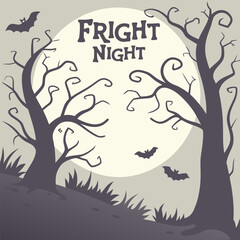 Spooky night halloween ghost bat moon design