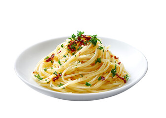 Spaghetti Aglio e Olio with Garlic and Chili Isolate on Transparent Background