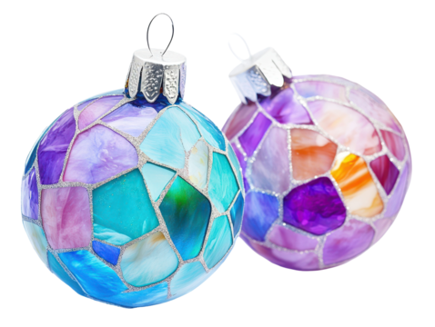 Stained glass Christmas ornaments on black background - Powered by Adobe