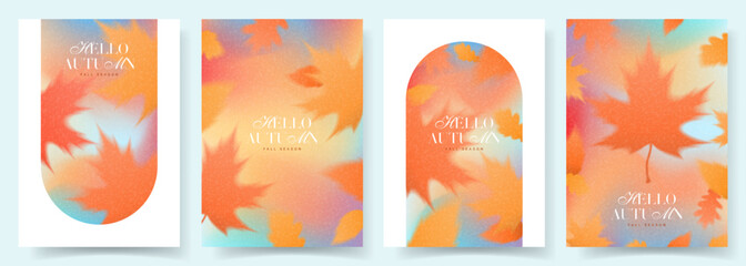 Trendy autumn gradient posters collection. Vector autumn posters with fall foliage for decoration seasonal sale, advertising, banner, promotion, cards, social media. Modern gradient flyers.