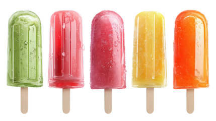 set of popsicles, isolated on transparent background. element for summer poster or background, greeting card. Sweet food, containing sugar. Refreshment during hot summer days. Different flavors.