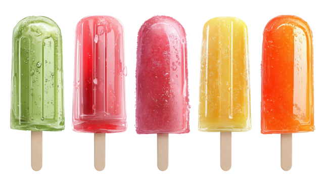 set of popsicles, isolated on transparent background. element for summer poster or background, greeting card. Sweet food, containing sugar. Refreshment during hot summer days. Different flavors. - Powered by Adobe