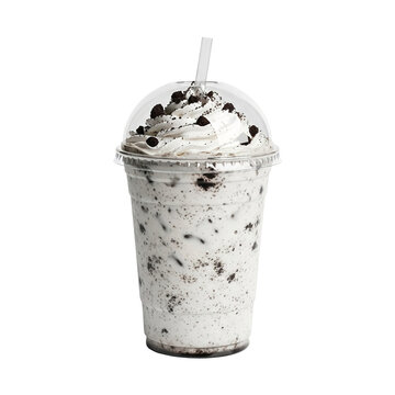 Cookies and cream milkshake with whipped cream isolated on transparent background