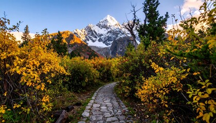 Autumn mountain path with vibrant foliage