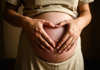 A pregnant woman s belly forming a heart shape with her hands showing love and anticipation