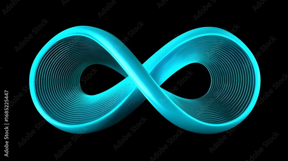 Poster elegant and minimalist teal infinity symbol design with smooth, continuous lines and a modern, futur