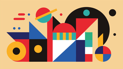 Geometric abstract composition with colorful shapes and lines vector illustration