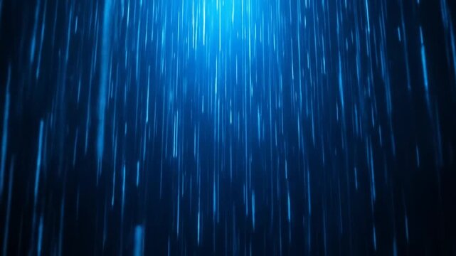 Falling light streaks, rain effect motion background. Dark blue neon digital data stream. 4k video