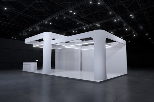 Exhibition stand for mockup and Corporate identity,Display design.Empty booth Design.Retail booth elements in Exhibition hall.booth Design trade show.Blank Booth system of Graphic Resources.3d render.