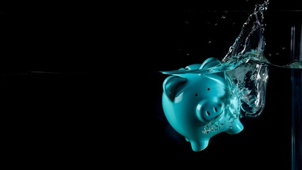 Piggy bank underwater financial crisis savings sinking debt economy recession investment risk loss