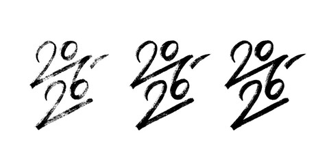 2026 vector hand-drawn numbers vertical compositions. 2026 number design templates. Happy new year minimalistic concept for greeting materials.
