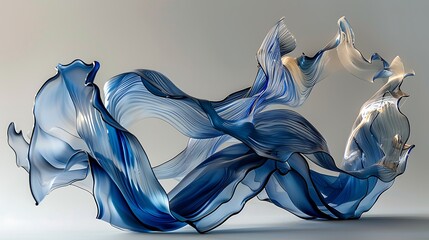 Abstract Flowing Blue Glass Artwork with Dynamic Curves and Elegance