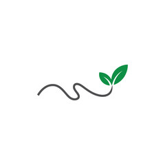 Minimalist Plant Growth Illustration Depicting a Vine with Two Vibrant Green Leaves on a White Background Symbolizing Nature