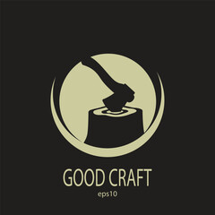 Ax and stump icon. Black silhouette. Front side view. Vector simple flat graphic illustration. Isolated object on a white background.