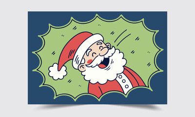Jolly Santa Claus Christmas Card Illustration with Cheerful Holiday Greeting, Festive Cartoon Artwork, Colorful Winter Design for Merry Celebration, Seasonal Decoration and Joyful Spirit