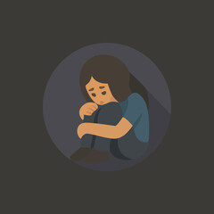 Lonely Sad Woman Hugging Knees – Flat Vector Illustration of Depression, Anxiety, Isolation, and Mental Health Struggle in Minimalist Design