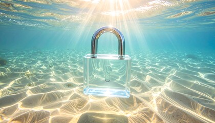 Underwater lock, sunbeams, clear water