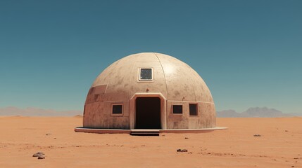 Beige Dome House in a Desert Landscape
